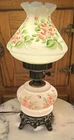 Vintage 3 Way Hurricane Hand Painted Milk Glass Parlor Lamp Scalloped Edges