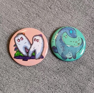 Cute Cryptid Creature Kawaii Button, Pin Set, Fresno Night Crawler & Nessie 