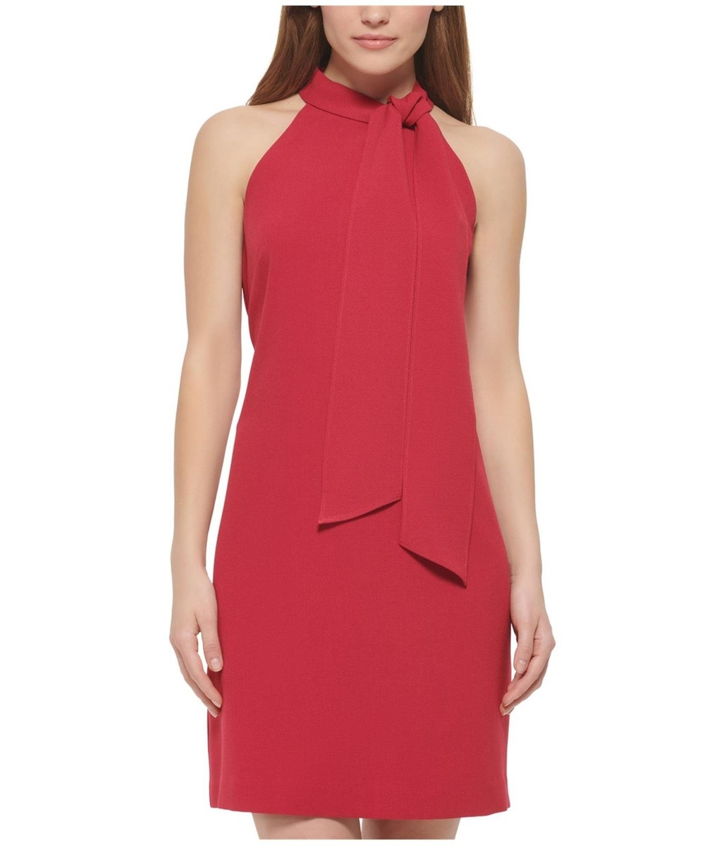 Vince Camuto Womens Bow Neck Halter Sheath Dress
