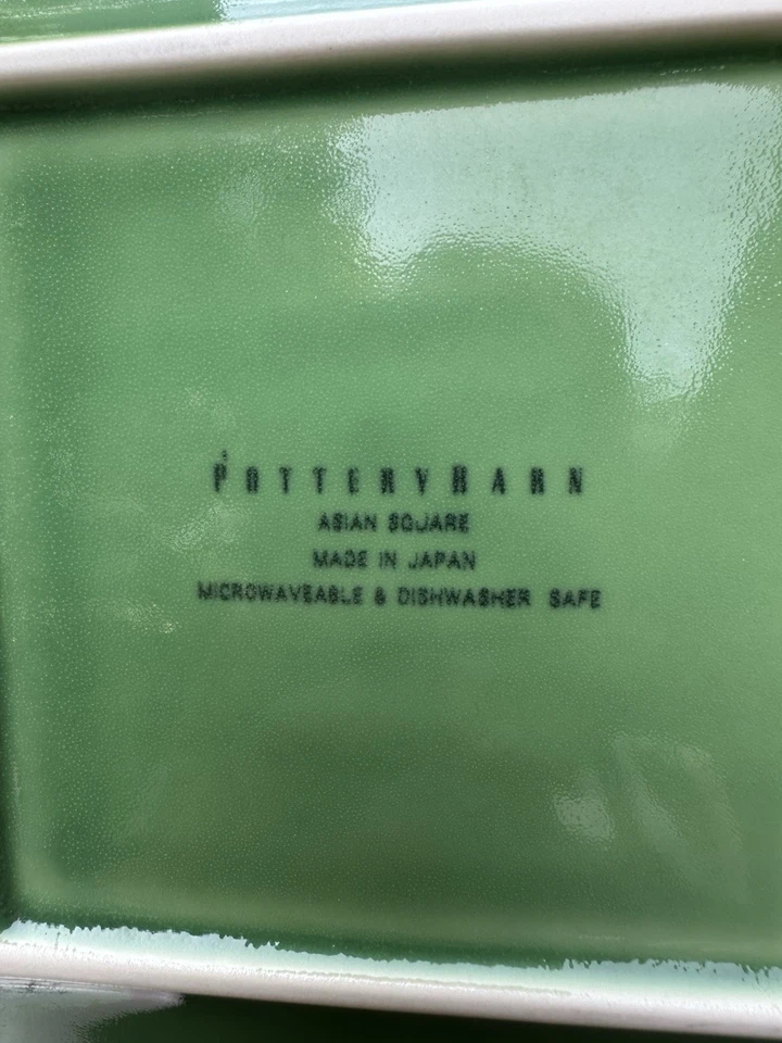 Pottery Barn Asian Square 8" Sushi Plates Set of 4 Jade Green Made in Japan MINT - Image 3 of 4