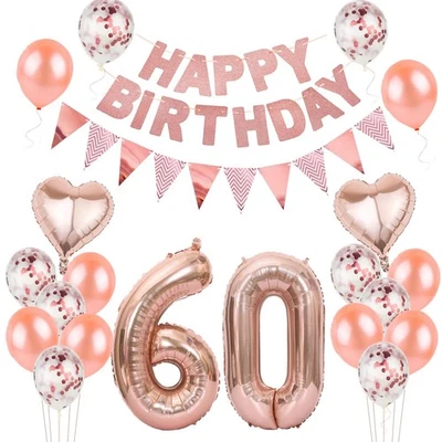 ballons or rose 60 anniversaire femme set, ballons d'anniversaire 60 ans déco... - Photo 1/4