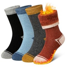 Kids Wool Heated Hiking Socks Thick Warm Thermal Soft 4-7 Years Mixed Color