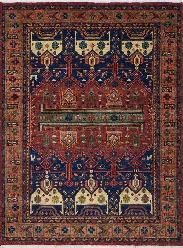 Hand Knotted Oushak Rug Red Rust Wool Turkish Pomegranate Pattern Area Carpet