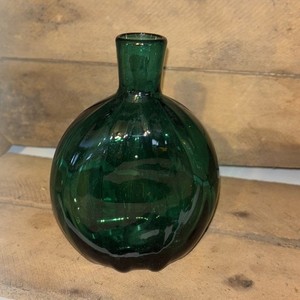Vintage Green Ribbed Pattern Glass Bottle Hand Blown