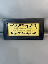 Primitive Country Cross Stitch Wood Framed Home Decor Embroidery Flowers Friend