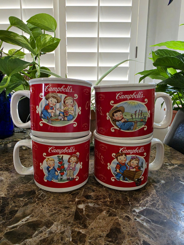 Campbell's Soup Kids Red/White Ceramic Advertising Mugs Set of 4 (2002)