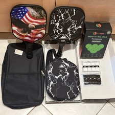 Lot Set of 2 Carbon Fiber Pickleball Paddles 6 Glow In The Dark Balls Carry Bags