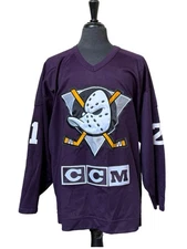 vintage MIGHTY DUCKS pratice worn AUTHENTIC purple HOCKEY JERSEY fight strap