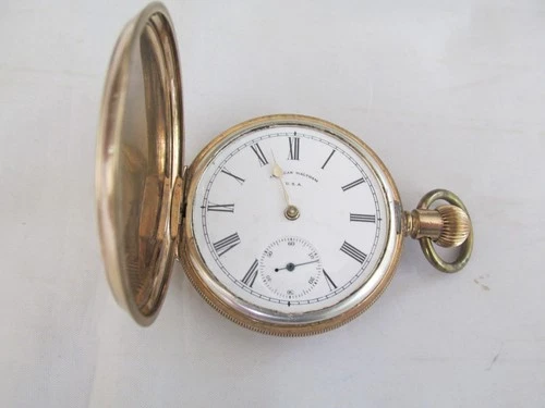 Antique Waltham American Traveller Gold Plated Pocket Watch Needs Hand & Crystal