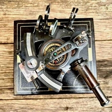 Vintage Brass Sextant with Wooden Box – Handcrafted Nautical Navigation Replica