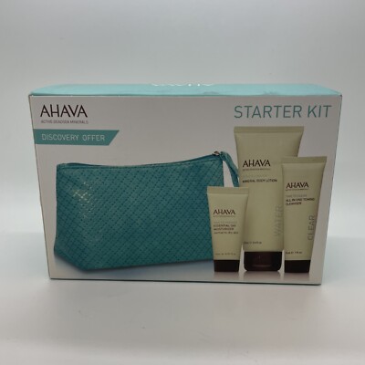 Ahava 4PC Set - Mineral Lotion - Toning Cleanser - Day Moisturizer & Mini bag