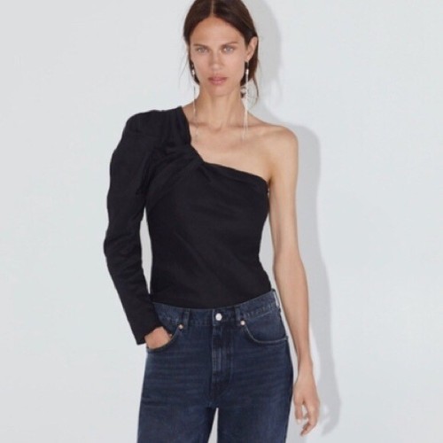 Zara Black One Shoulder Blouse Top Size Small New | eBay