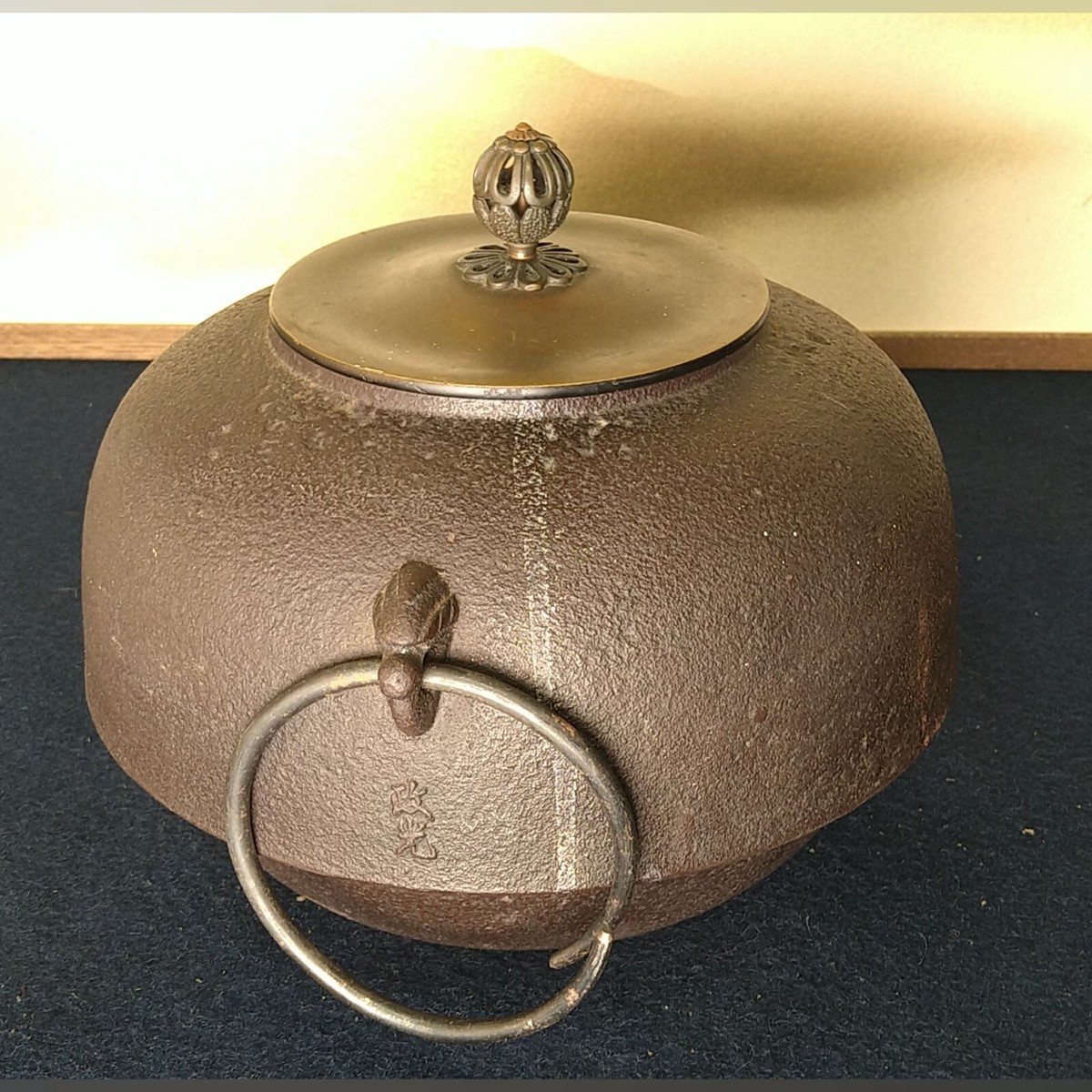 Japanese Bronze Chagama Furo 13.7inch Kettle Oni Handles Sado Tea