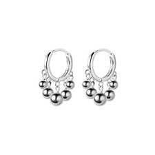 925 Sterling Silver Lovely Dangle Balls Huggie Hoop Earrings A1654