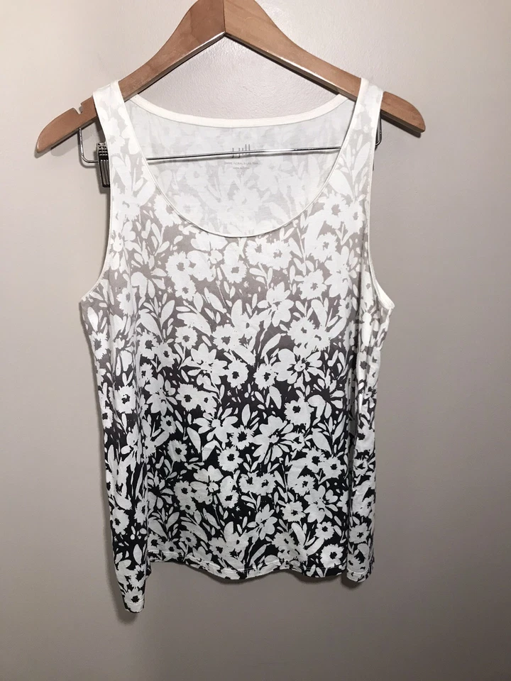 Camiseta sin mangas J. Jill Ombre floral línea A talla pequeña algodón pima tostado negro Foto 2 de 4