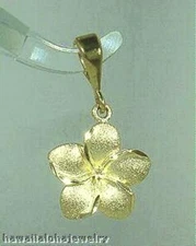 13MM SOLID 14K YELLOW GOLD DC MATTE HAWAIIAN PLUMERIA FLOWER CHARM PENDANT #H