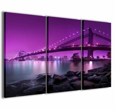 Quadro Moderno 100 x 60 cm Stampa su Tela Canvas 3 pz New York bridge VIII