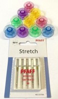 10X Farbige Kunststoff Spulen + Original Pfaff Stretch / Jersey Nadeln FüR Pfaff