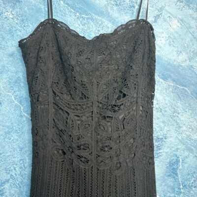 Betsey Johnson New York Vintage 90s Black Lace Handkerchief Midi Slip Dress S 2