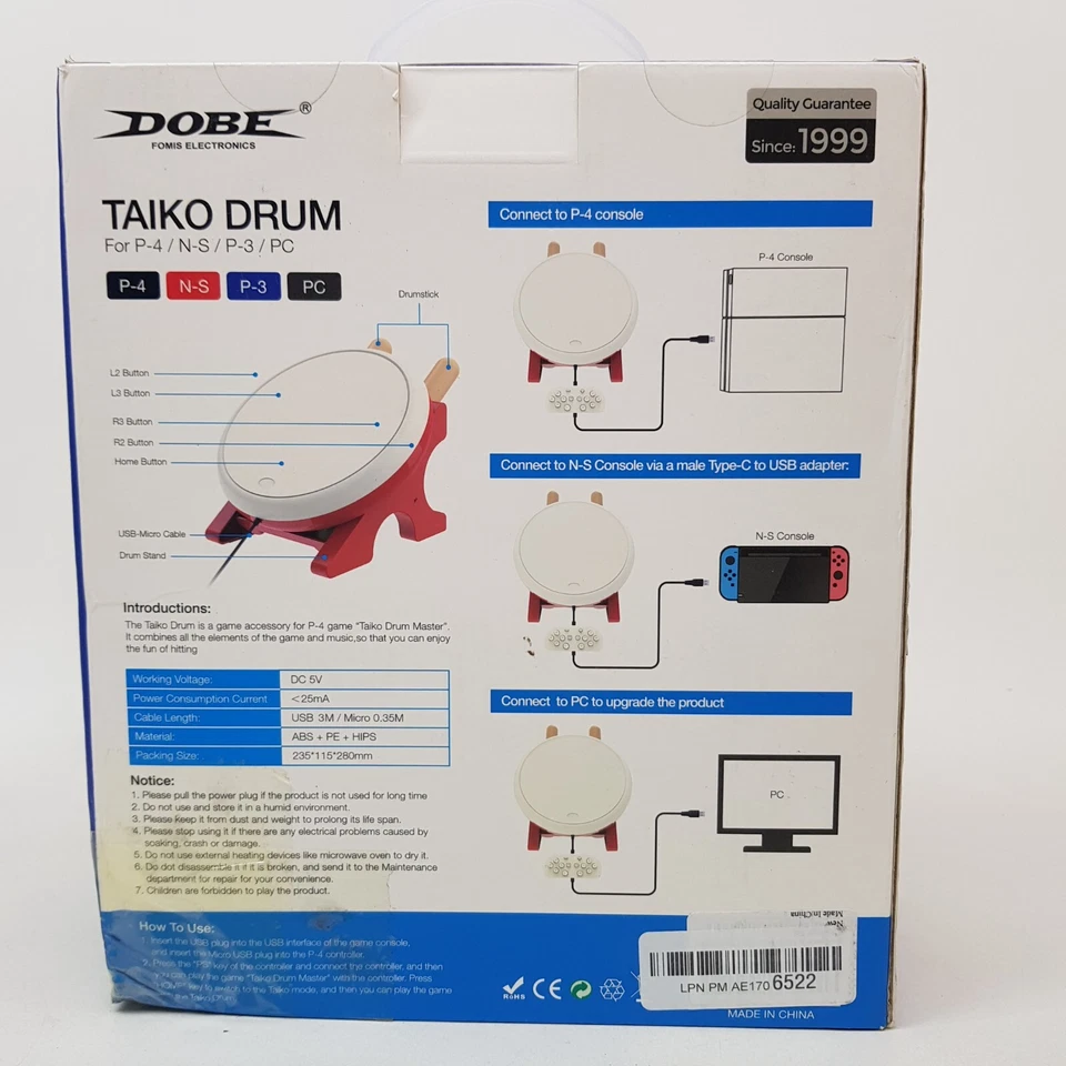 Taiko Drum Master Controller Nintendo Switch PC PS3 PS4 Series Dobe Fomis 4in1 - Image 2 of 4