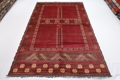 7 x 10 ft Tribal Red Area Rug Afghan Hand Knotted Wool Living Room Rug ...