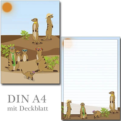 IDEENSTADL Schreibblock witzige Erdmännchen A4 25 Blatt Briefpapier Motivpapier Briefblock
