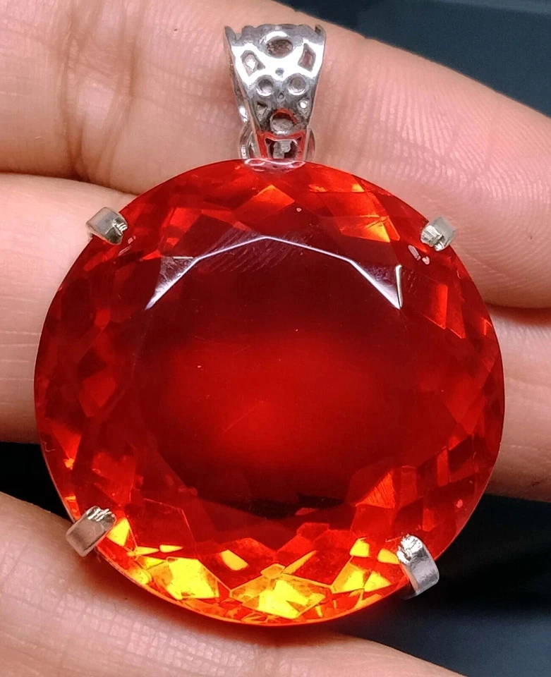 Pendant Mexican Fire Opal Round Cut 121-122 Ct Certified Natural Gemstone PD042 - Image 2 of 4