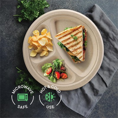 100% Compostable,3 Compartment, Disposable Paper Plates 125pcs PFAS Free