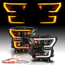 [Switchback LED Bar] 2015-17 Black Projector Headlights Pair For Ford F150 F-150
