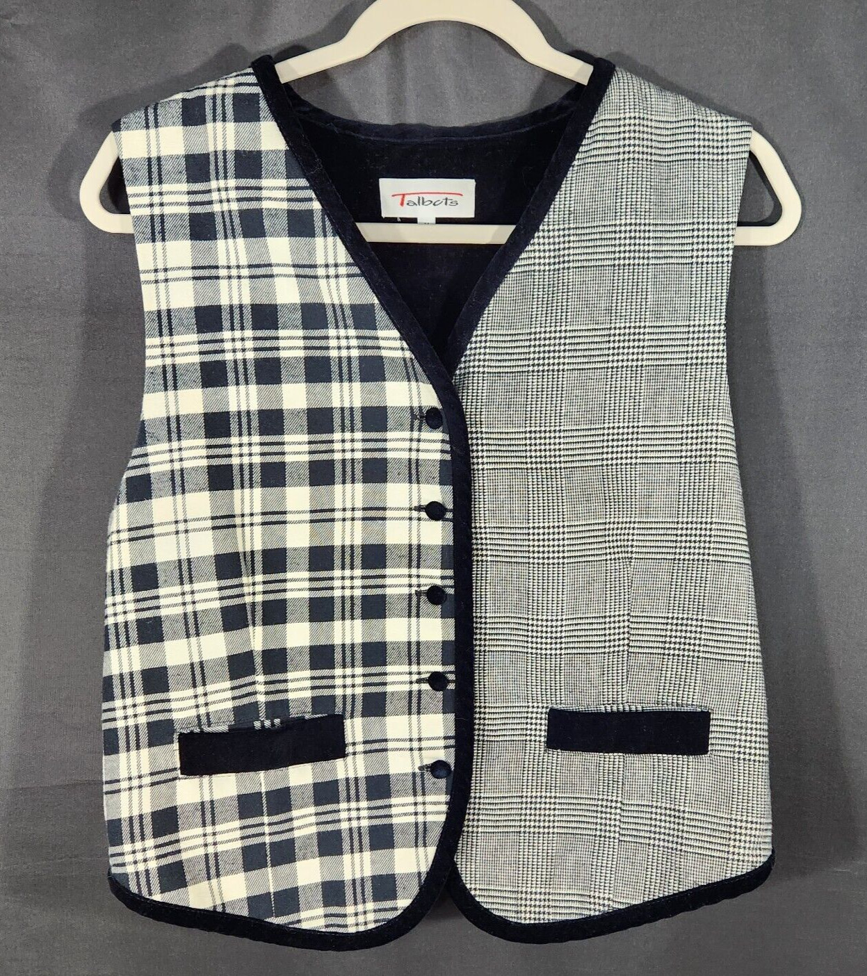 Talbots Women's Button Down Vest Checked Plaid Du… - image 1