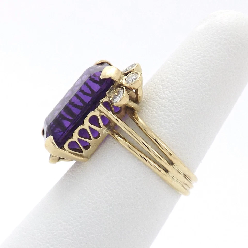 14k Gold Emerald Cut Setting Semi Mount Bypass Ring Natural Amethyst Diamond - Image 4 of 4