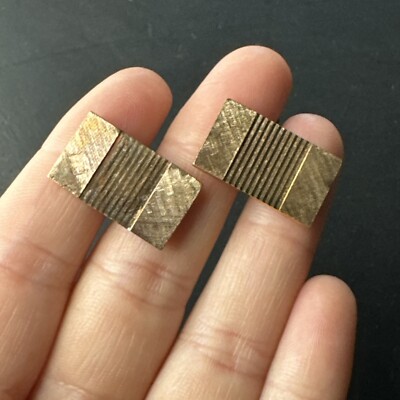 Paire De Boutons De Manchette Plaqués Or 18k - Style Art Nouveau / Cubique, Occasion Très Bon état