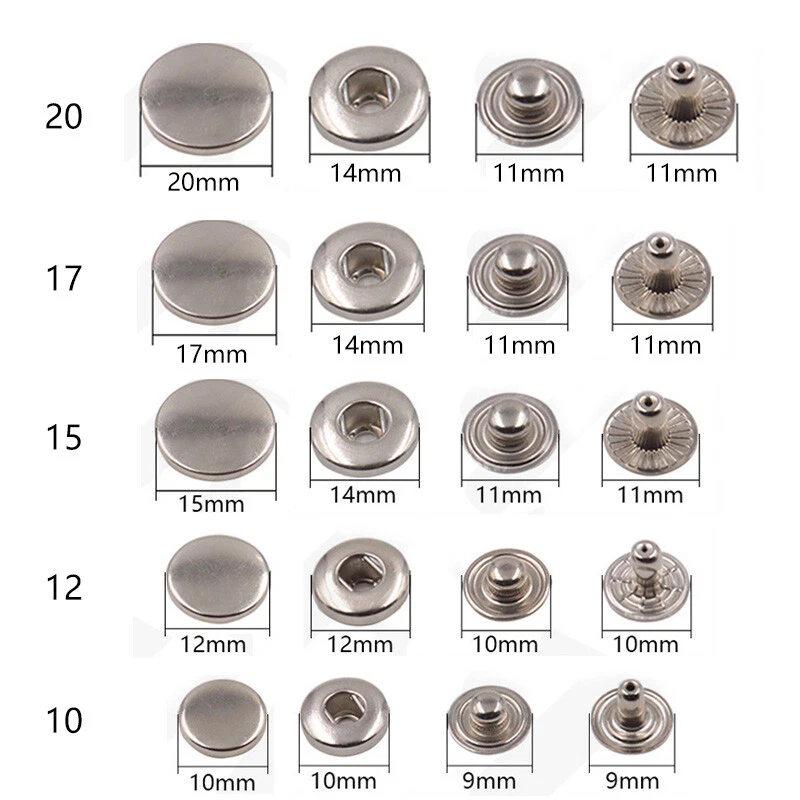 10Sets Metal Snap Fasteners Popper Press Stud Buttons DIY for Clothes  10/15/20mm