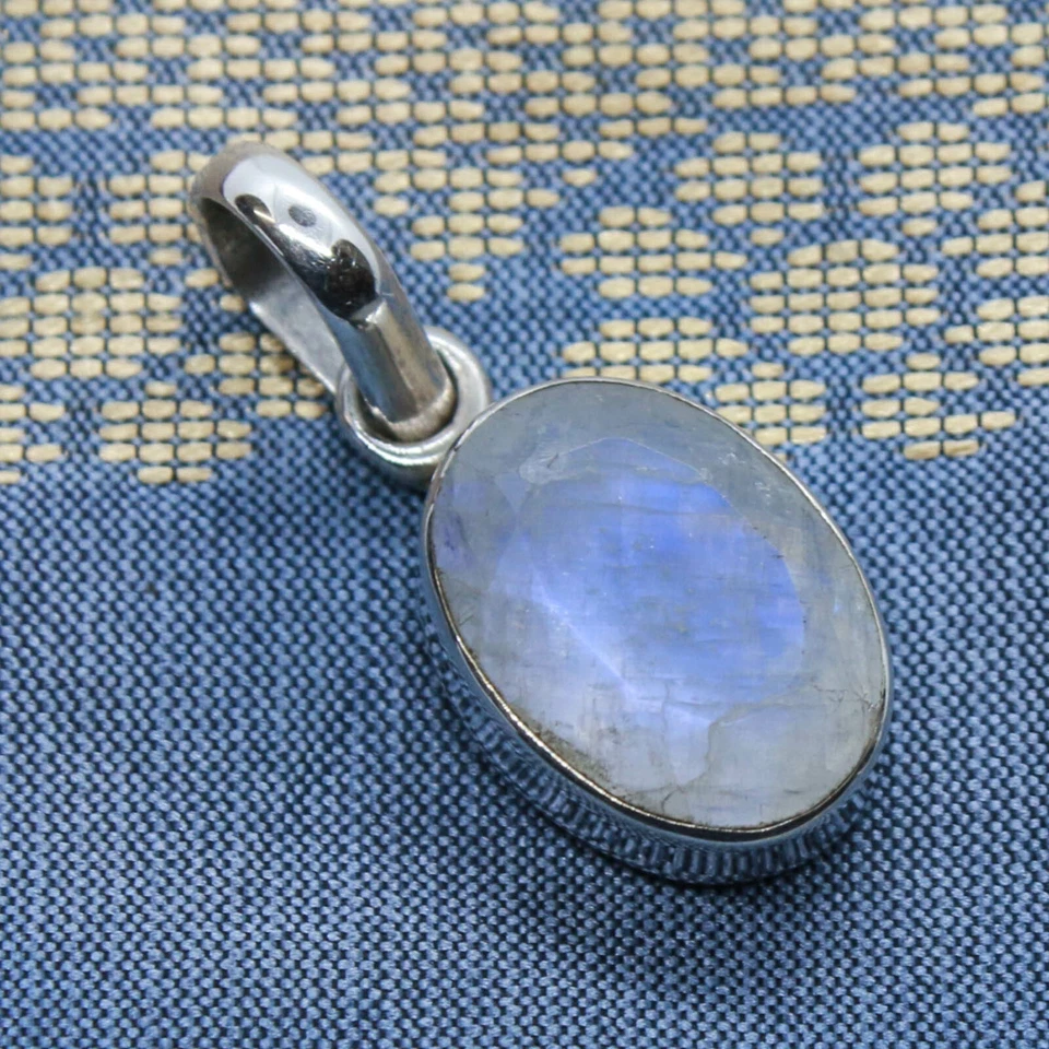 Arcobaleno Pietra di Luna Ciondolo IN Argento 925 da Collana 2,5cm Sterling Fa - Immagine 3 di 4