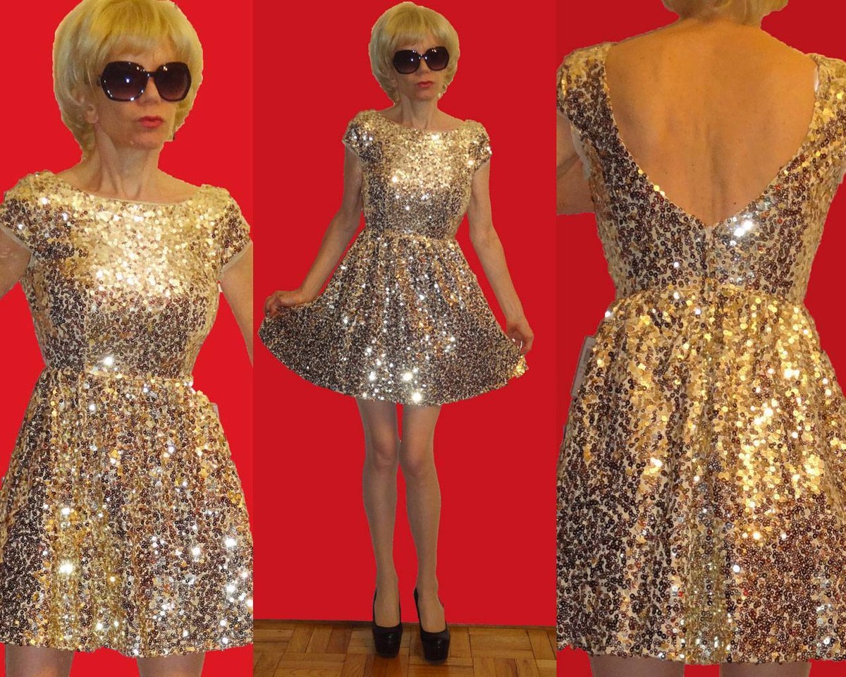 B.DARLIN BABYDOLL GOLD SEQUIN CAP SLEEVE MINI DRESS V-BACK FLARE SKIRT 1/2 Jr | eBay B.DARLIN BABYDOLL GOLD SEQUIN CAP SLEEVE MINI DRESS V-BACK FLARE SKIRT 1/2 Jr | eBay