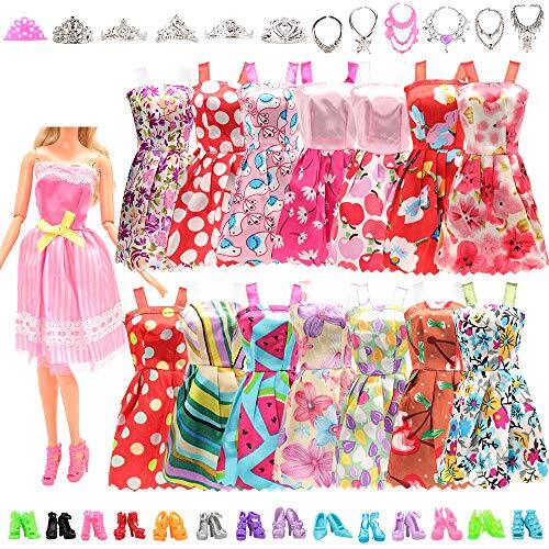 Ropa y accesorios para mu&ntilde;ecas Vestidos de fiesta Zapatos Corona Collar