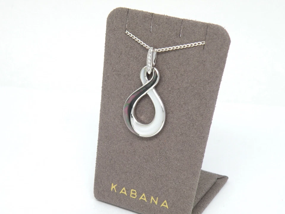 Authentic Kabana 14k White Gold, Black & White Mother of Pearl, Diamond, Pendant - Image 4 of 4