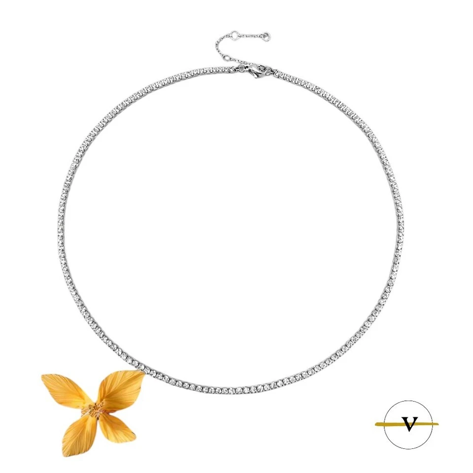 COLIER  TENNIS UOMO DONNA COLORE ARGENTO IN  ACCIAIO INOSSIDABILE COLLANA - Immagine 4 di 4