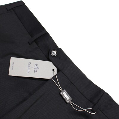 Zanella NWT Dress Pants Size 38 US Pn12 In Dark Blue Small Pattern 100% Wool