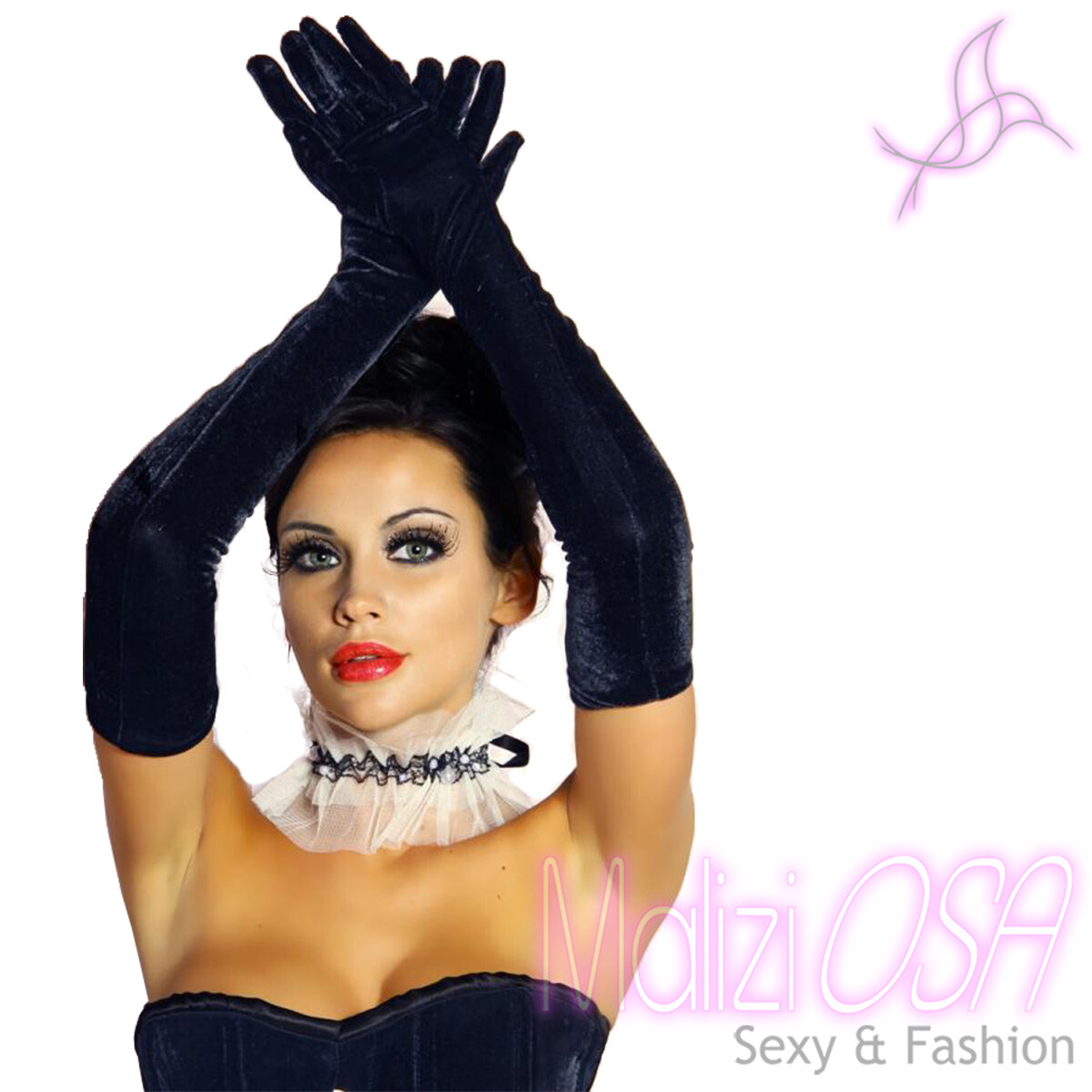 Guantes Mujer Terciopelo Negros Largos Lencería Burlesca Black Gloves Hot