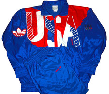 VINTAGE 80's ADIDAS OLYMPIC USA MADE IN TAIWAN WINDBREAKER SUIT JACKET W/PANTS