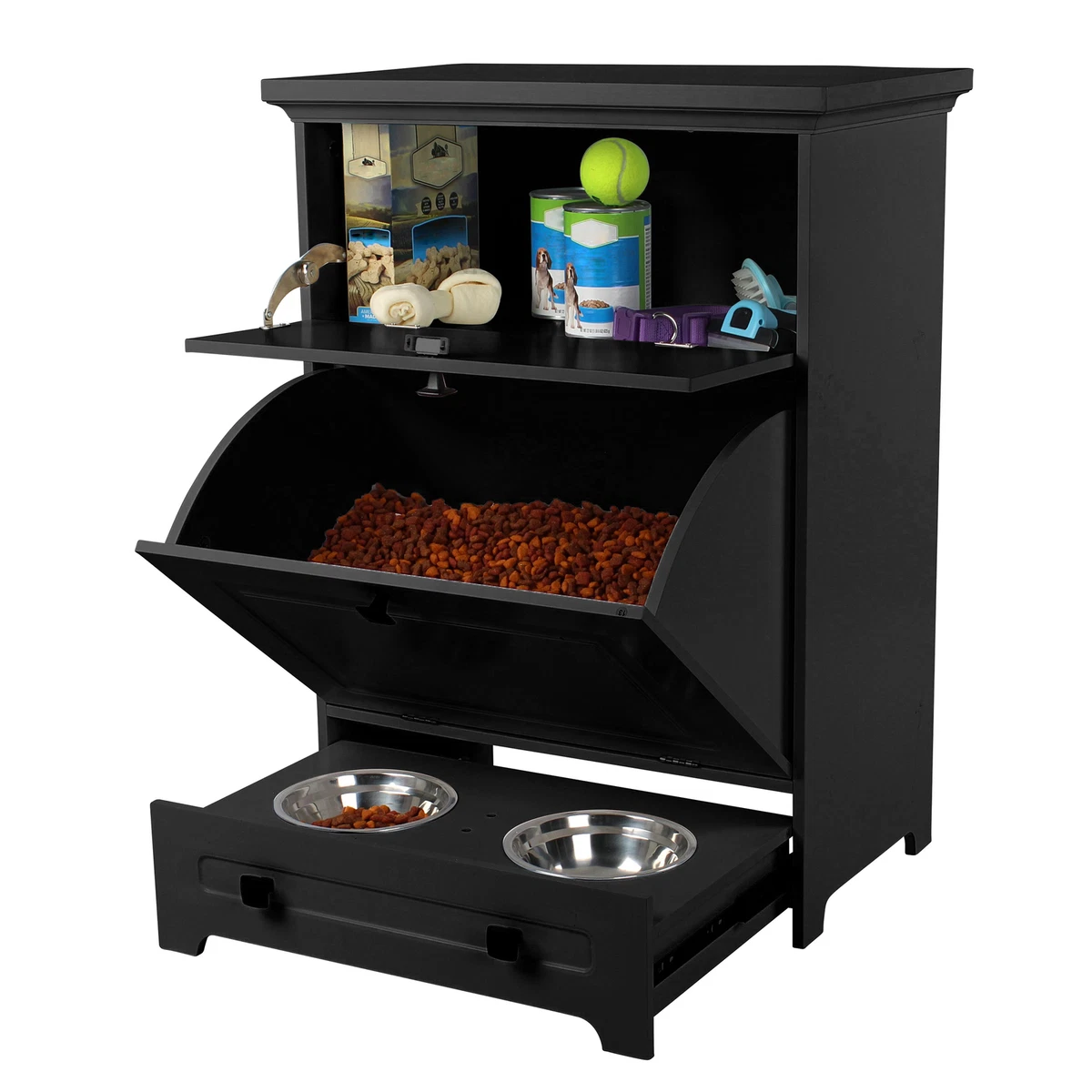 Mimu Dog Food Storage Cabinet with Bowls - Raised Pet Feeding