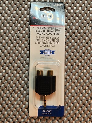Monster JHIU0001 Just Hook It Up 3.5 mm Stereo Plug To Dual RCA Jacks New
