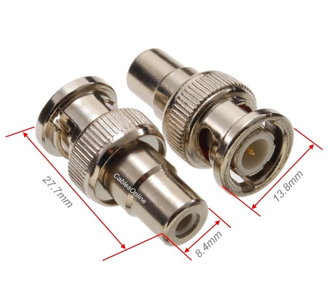 2Pack RCA Female to BNC TwistLock Male 75ohm Coaxial Adapters, AV