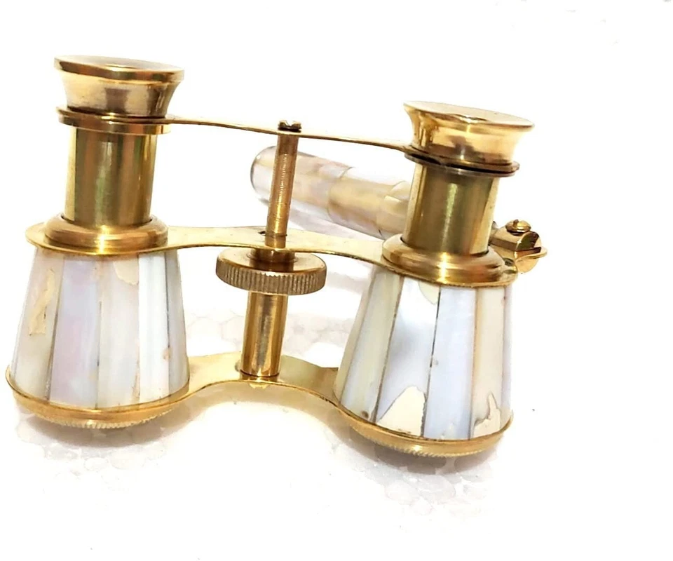 Antique Brass Made Binocular Telescope with Handle Golden and White Color Travel - Image 2 of 4