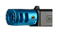 Blue 1/2x28 TPI Muzzle Brake Compensator Thread On, 6061 Aluminum For 9mm Glock