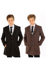 Boys Wool Tweed Patterned Overcoat Slim Fit Mid-Length Coat Jacket Sale RRP £ 60