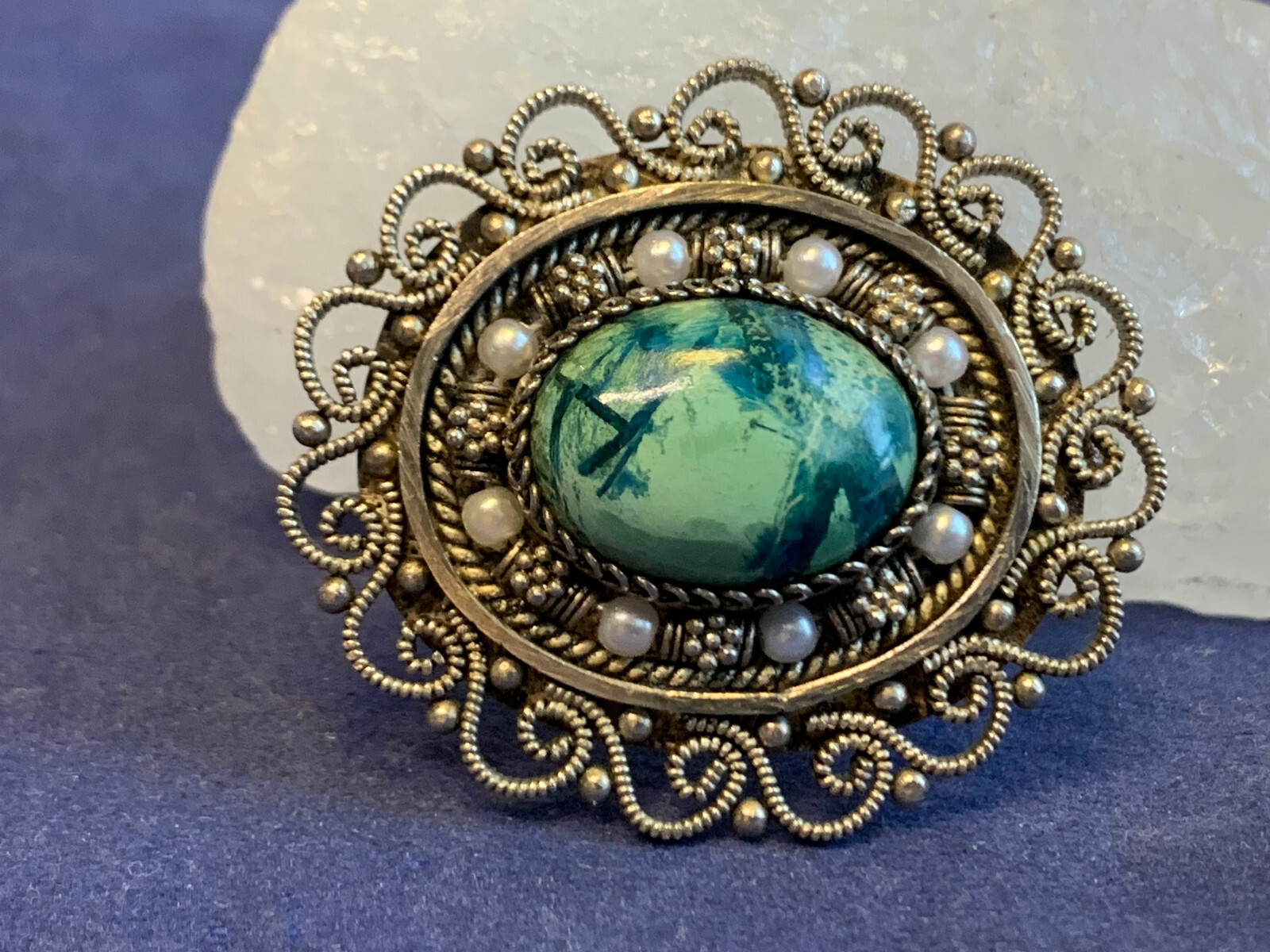 Sterling Silver Brooch 11g Fine Jewelry Eilat Stone Israel Pearl Scatter Pin