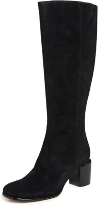$650 VINCE Maggie Suede Tall Boots SUEDE BLOCK SQUARE BLACK  7  (MG7)