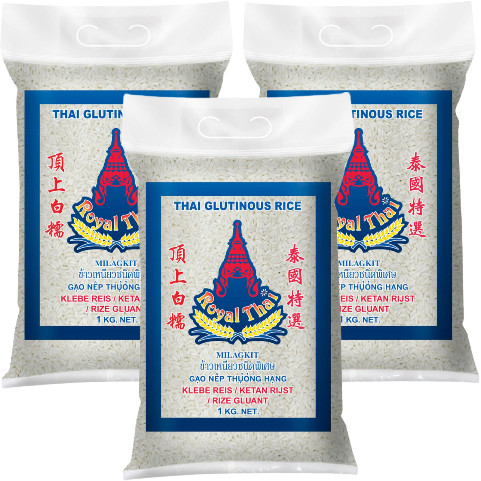 Royal Thai Rice Glutinous Rice Milagkit Klebereis (3 x 1 KG Sack)